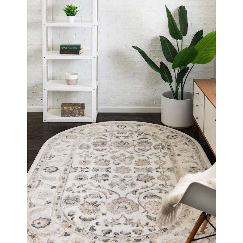 Traditional Taylor Collection Area Rug - Ivory - 4'x6' Oval