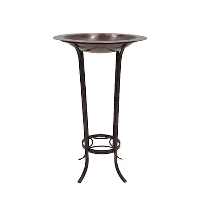 Achla Designs 18"Dia. Round Antique Finished Brass Classic Copper Birdbath w/Roman Bronze Wrought Iron Tulip Stand