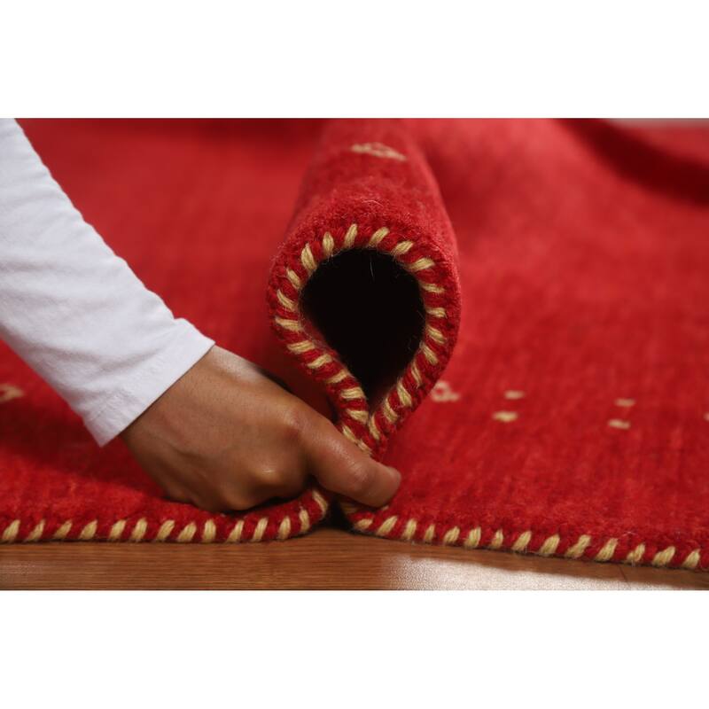 Tribal Red Gabbeh Indian Area Rug Hand-Knotted Wool Carpet - 5'10" x 7'9"