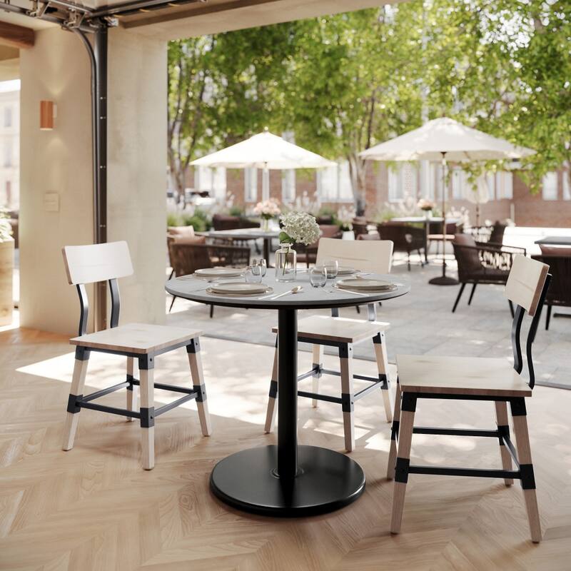 Commercial HPL Tabletop with Table Height Round Base - 36"W x 36"D x 29.5"H