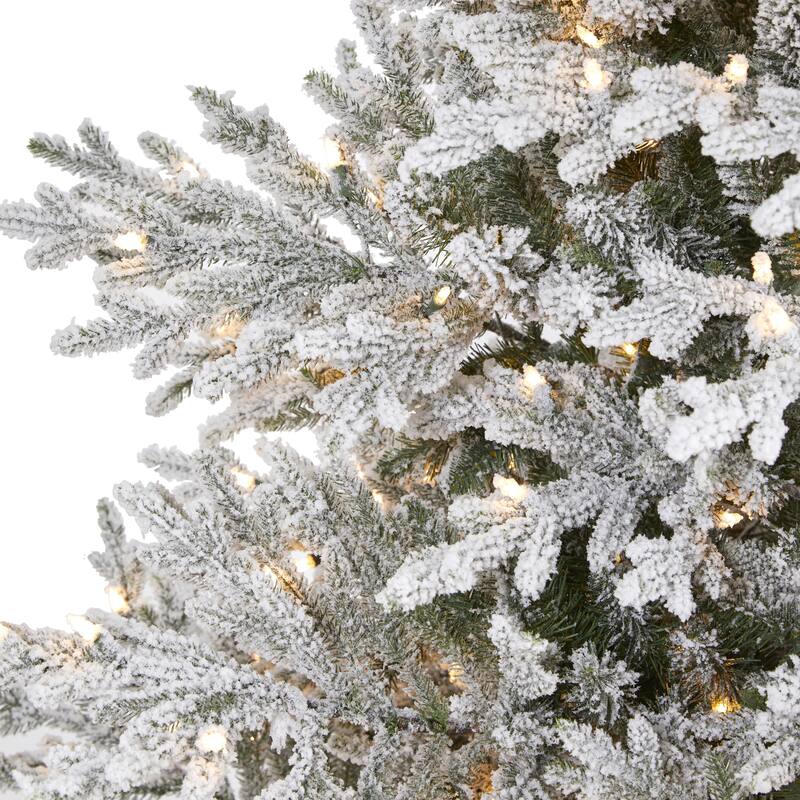 8' Pre-Lit Flocked Fraser Fir Artificial Christmas Tree, Warm White Lights - 8 Foot