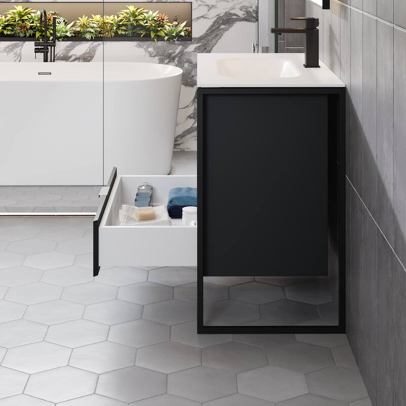 Eviva Onyx Wall Mount Bath Vanity with Solid Surface Top