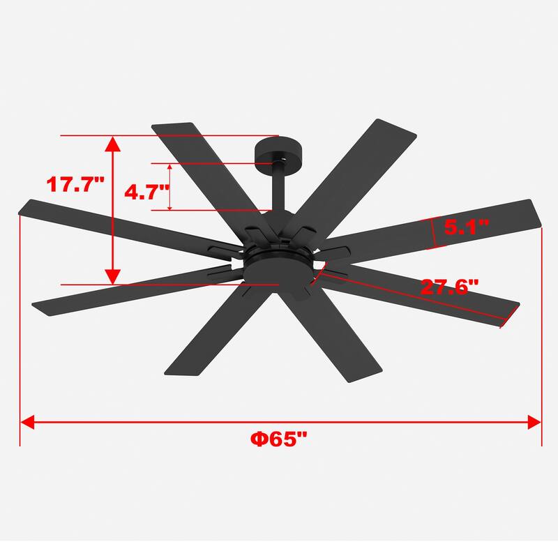 Timechee 65" Indoor 8-Blades Wood Ceiling Fan with Remote Control - 65 Inches