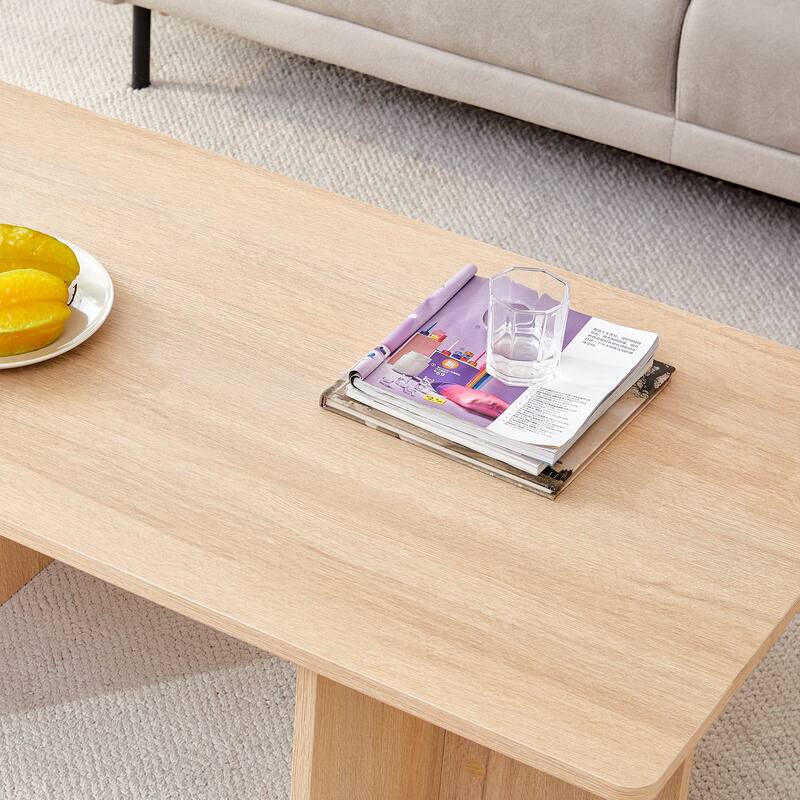Modern Rectangular Coffee Table Snack Table, Home Office Coffee Table with Wooden Legs Living Room Center Table