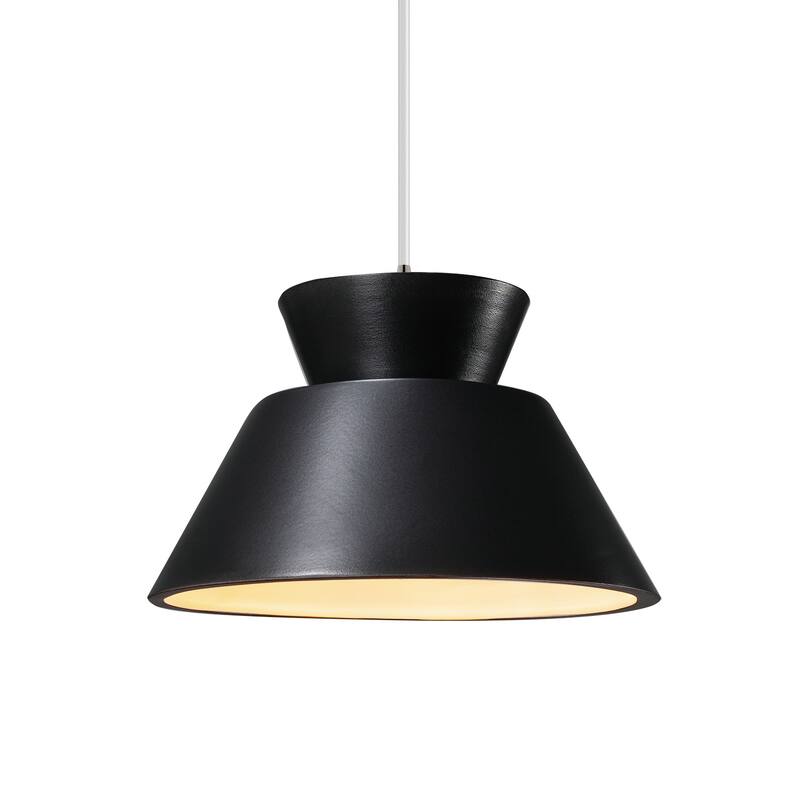 Carbon Loft Chizukeki Trapezoid 1-light Brushed Nickel Pendant with Matte Black Shade, White Cord