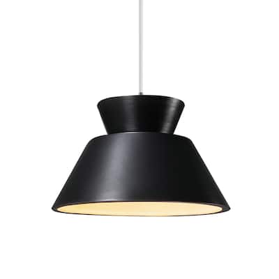 Carbon Loft Chizukeki Trapezoid 1-light Brushed Nickel Pendant with Matte Black Shade, White Cord