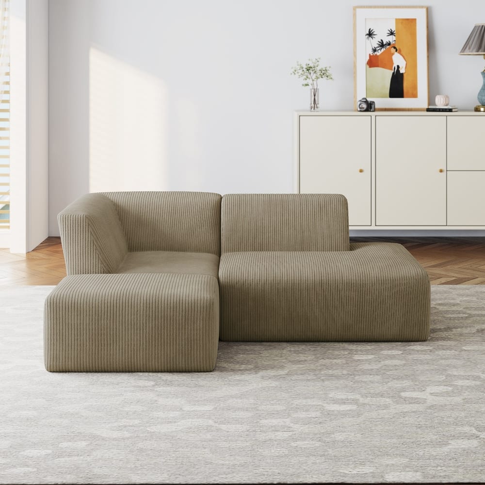 Modular All-Foam Corduroy Compression Sofa With Ottoman