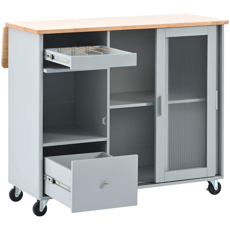 Kitchen Island with Drop Leaf & LED Light
