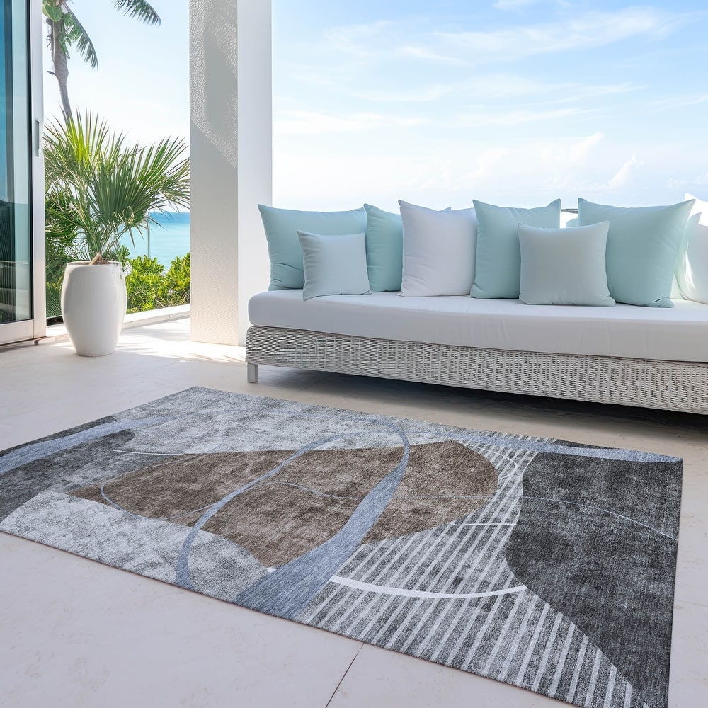 Machine Washable Indoor/ Outdoor Chantille Contemporary Abstract Rug