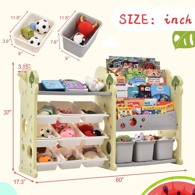 Kids Bookshelf Toy Storage Organizer,17 Bins,5 Bookshelves,Nursery Organizer Kids Furniture Set Toy Cabinet Unit,HDPE Shelf,Bins