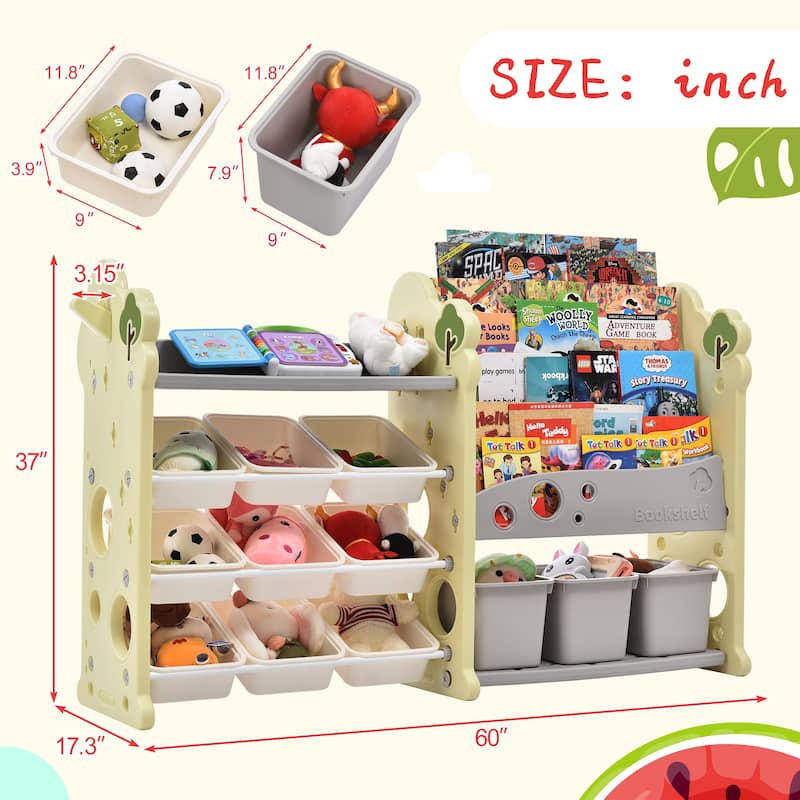Roomfitters Bookshelf Organizer with 17 Bins and 5 Shelves, Multi Functional Storage Cabinet for Home