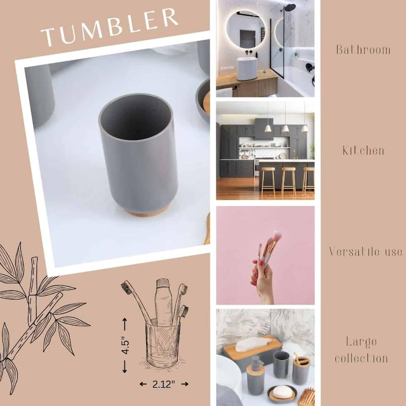 Grey Padang Bathroom Accessory Set 7-Pieces Bamboo