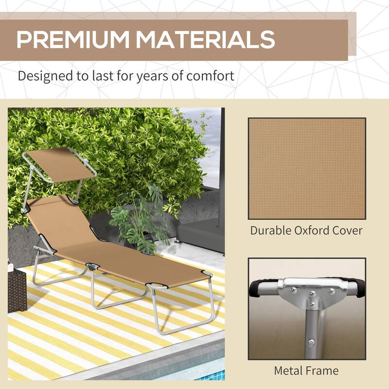 Outsunny Outdoor Lounge Chair, Adjustable Folding Chaise Lounge, Tanning Chair with Sun Shade for Beach
