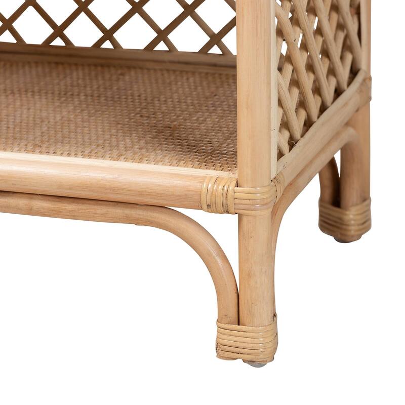 Adonis Natural Rattan Display Shelf - Freestanding 6-Tier bookcase with Pagoda Top, Coastal Boho Storage Organizer