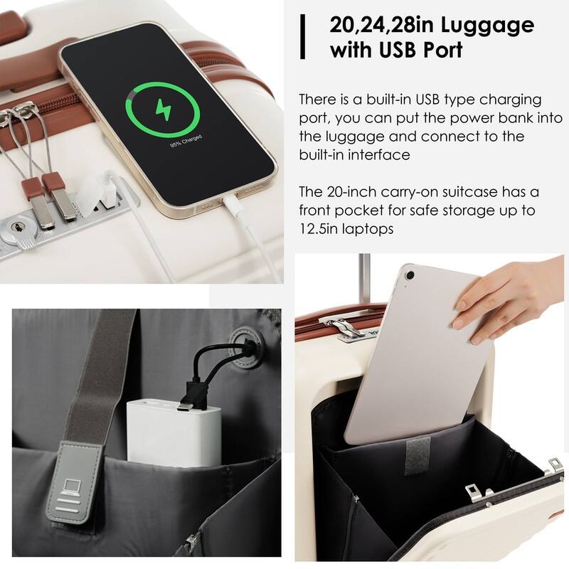 Front Opening 20-Inch Carry-On Luggage with Expandable Travel Bag Set