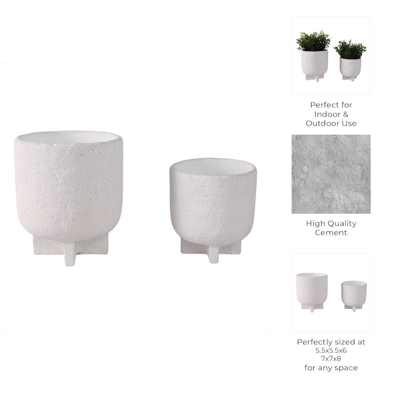 Pottery Planters Textured Finish Garden Use (Set of 2) - 8", 6" White - 7" x 7" x 8"