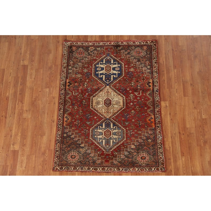 Shiraz Persian Vintage Area Rug Bedroom Handmade Wool Carpet - 3'7"x 5'0"