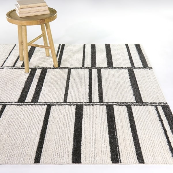 slide 2 of 5, Edin Striped Transitional Area Rug 5'3" x 7' - Cream