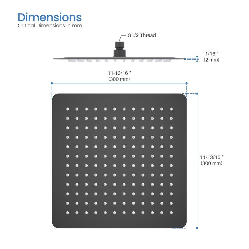 Cube 12" Metal Ultra Thin Profile Rain Shower Head 1.75 GPM