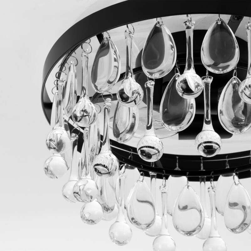 12" 2-Light Modern Chrome/Black Crystal Flush Mount Ceiling Light - Minimalist Crystal Drop Fixture for Bedroom