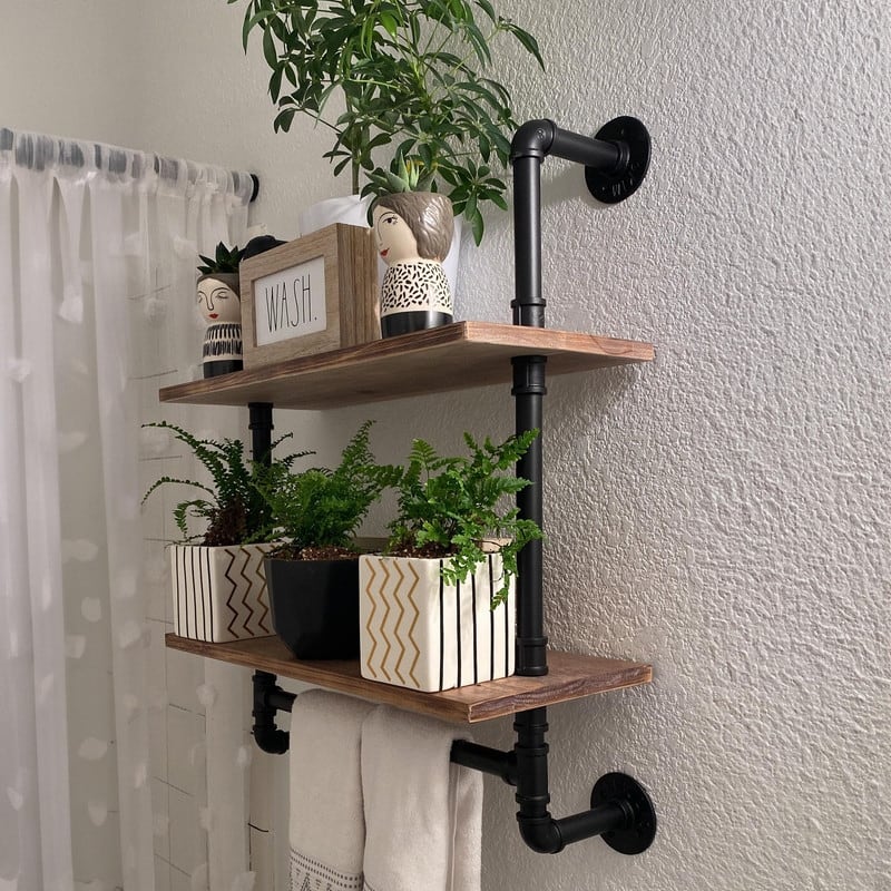 Bathroom Pipe Shelves - 9.85"D x 24"W x 29"H - 9.85"D x 24"W x 29"H - 24inch 2 tier floating shelf