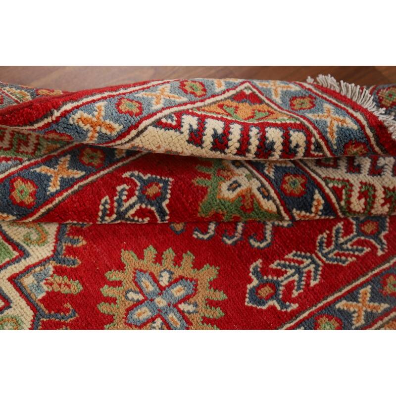 Geometric Red Kazak Oriental Accent Rug Handmade Wool Carpet - 3'4" x 5'1"