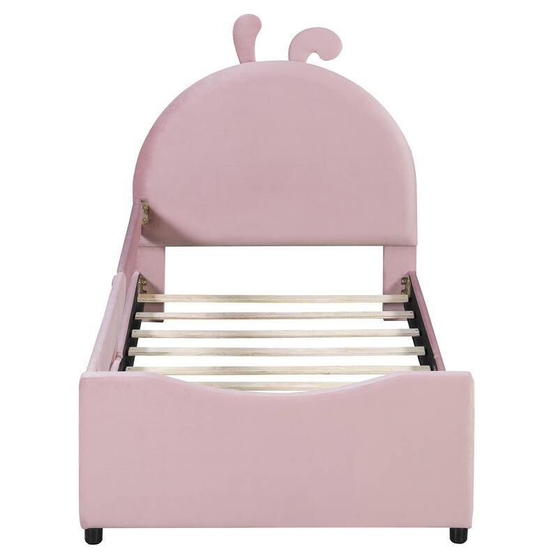 Twin Size Upholstered Daybed with Rabbit Ear Shaped Headboard for Home Office