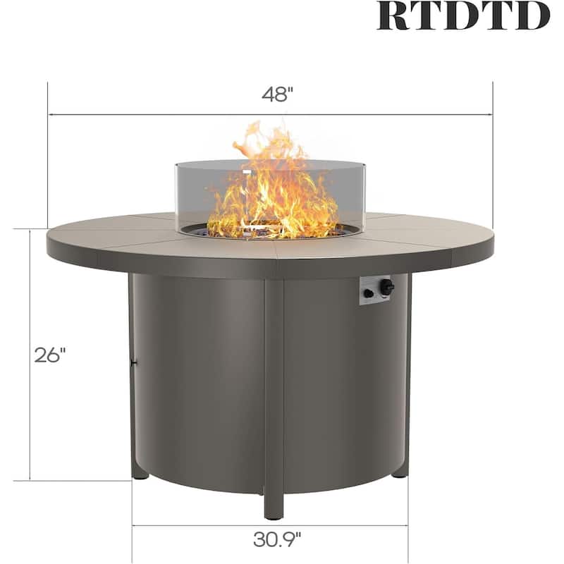 Patio Aluminum Sofa with Armrests, Outdoor Conversation Set with Round Fire Pit Table 5inch Thick Seat Cushions