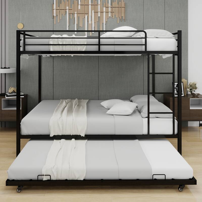 Durable Square Tube Iron Bunk Bed Featuring Safety Rails, Modern Minimalist Look, Queen size: 153cm*203cm - Black