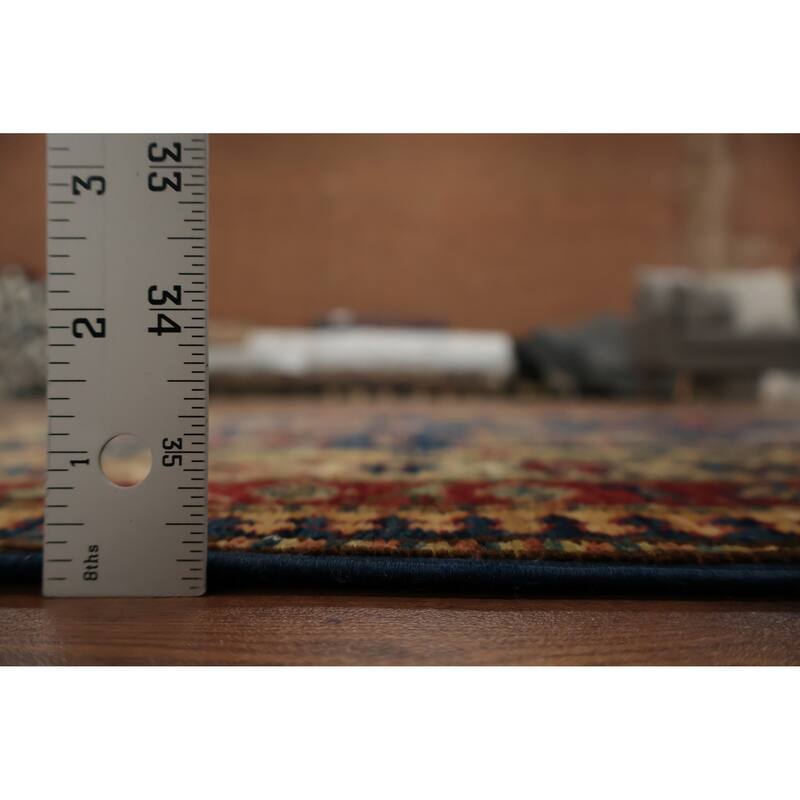 Hand Knotted Oriental 100% Wool Carpet Traditional Geometric Navy Blue & Blues Kazak Area Rug - 6' 0'' X 4' 0''