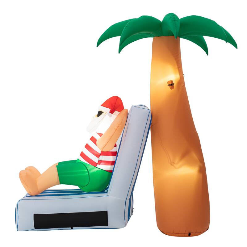 Glitzhome 6FT Lighted Inflatable Santa under Coconut Tree Decor