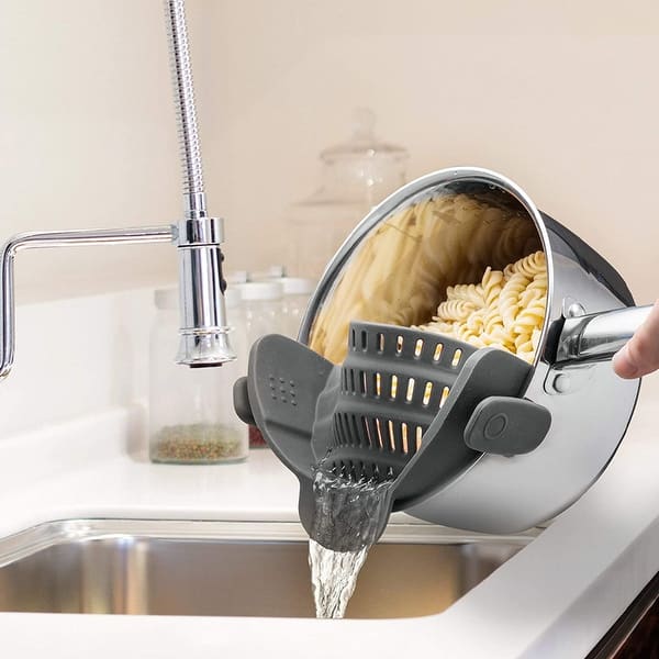 Adjustable Silicone Snap N Strain Pot Strainer Clip Colander