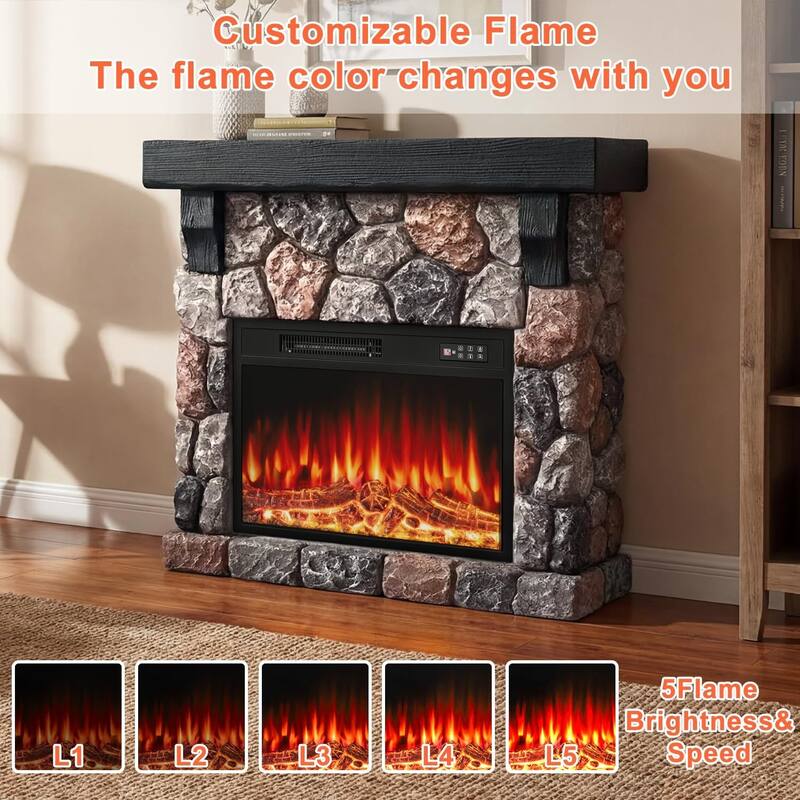 BOSSIN 36"/40" Electric Fireplace with Mantel, 23 inch Electric Fireplace Insert, TV Stand Freestanding Heater LED Flame