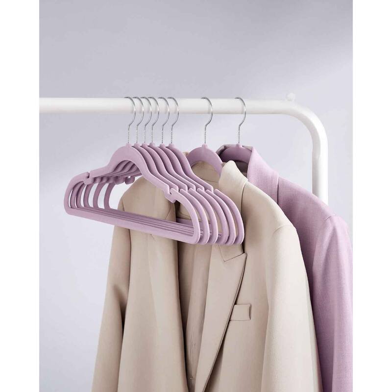 Space-Saving Velvet Anti-Slip Coat Hangers with Shoulder Notches and Swivel Hook