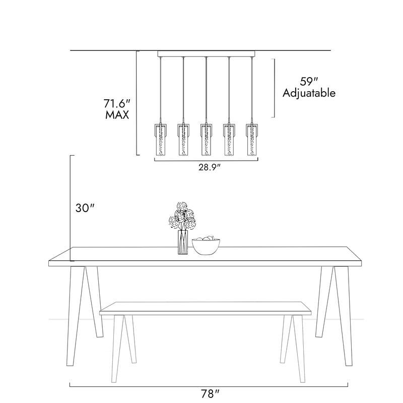 Modern 5-Light Fixture Gold Brass Linear LED Chandelier Acrylic Kitchen Island Light for Dining Room - 28.9" × 10.6" × 4.3"