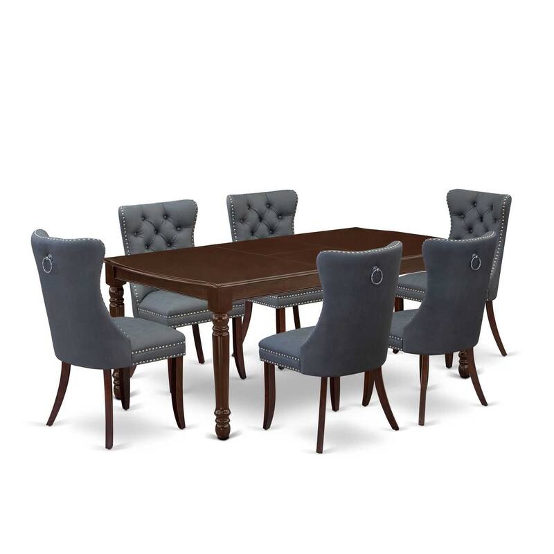 7 Piece Kitchen Table Set with Dining Chairs - Rectangle Table & 6 Parsons Chairs - Mahogany Finish
