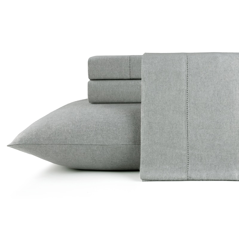 Pointehaven Solid Cotton 180 GSM Deep Pocket Oversized Brushed Flannel Sheet Set - Heather Charcoal - California King