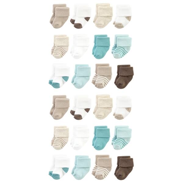 slide 1 of 1, Hudson Baby Cotton Rich Baby Terry Socks 24-Pack, Teal Brown Stripe 0-6 Months - Teal Brown Stripe