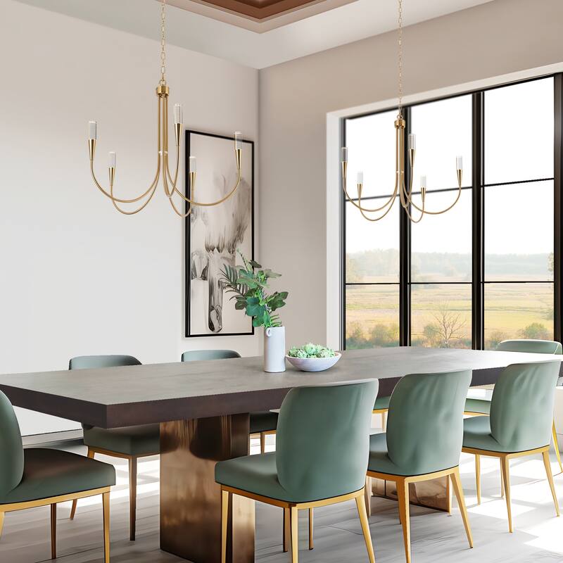 24"D Mid-Century Modern 5-Light Chandelier Gold Integrated LED Classic Pendant Lights for Kitchen Dining Room - 24" D x 22.5" H