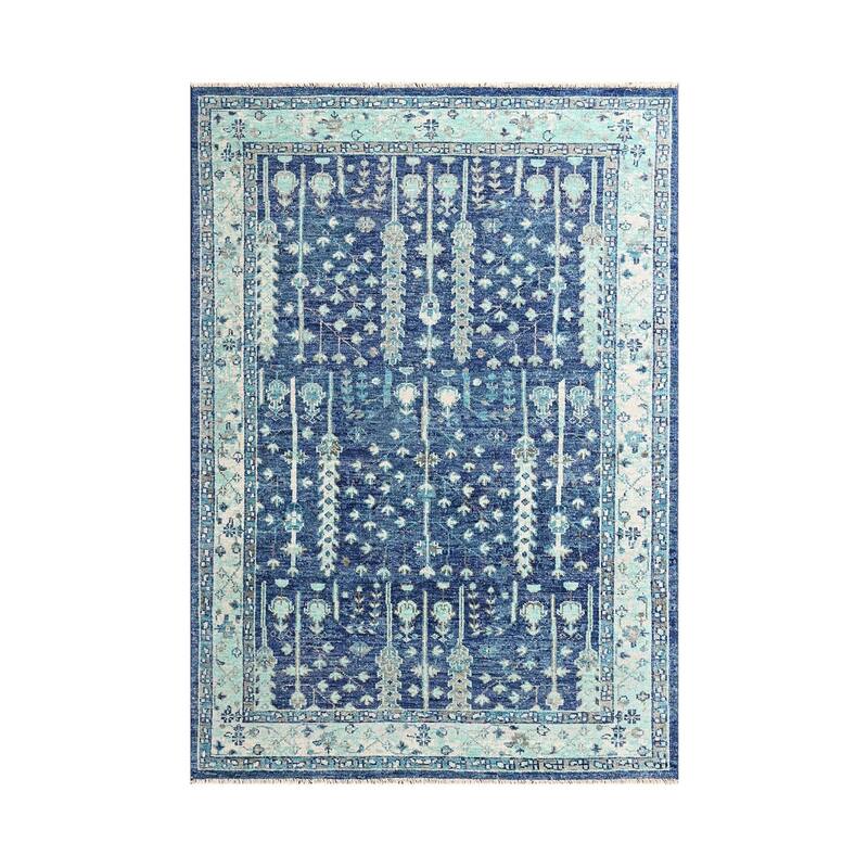 Hand Knotted Turkish Oushak Blue Arts & Crafts Wool Oriental Area Rug
