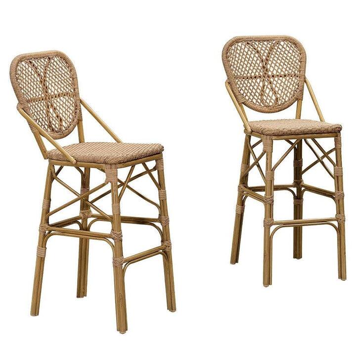 PURPLE LEAF 2 Set of Outdoor Barstools,Bamboo Bistro Dining Chair,Cushion Included