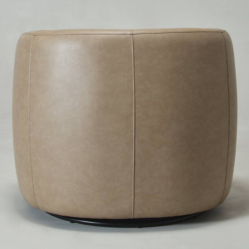 KINWELL 34" Wide Swivel Faux Leather Barrel Armchair Upholstered PU Leather Accent Chairs for Living Room Office Lounge