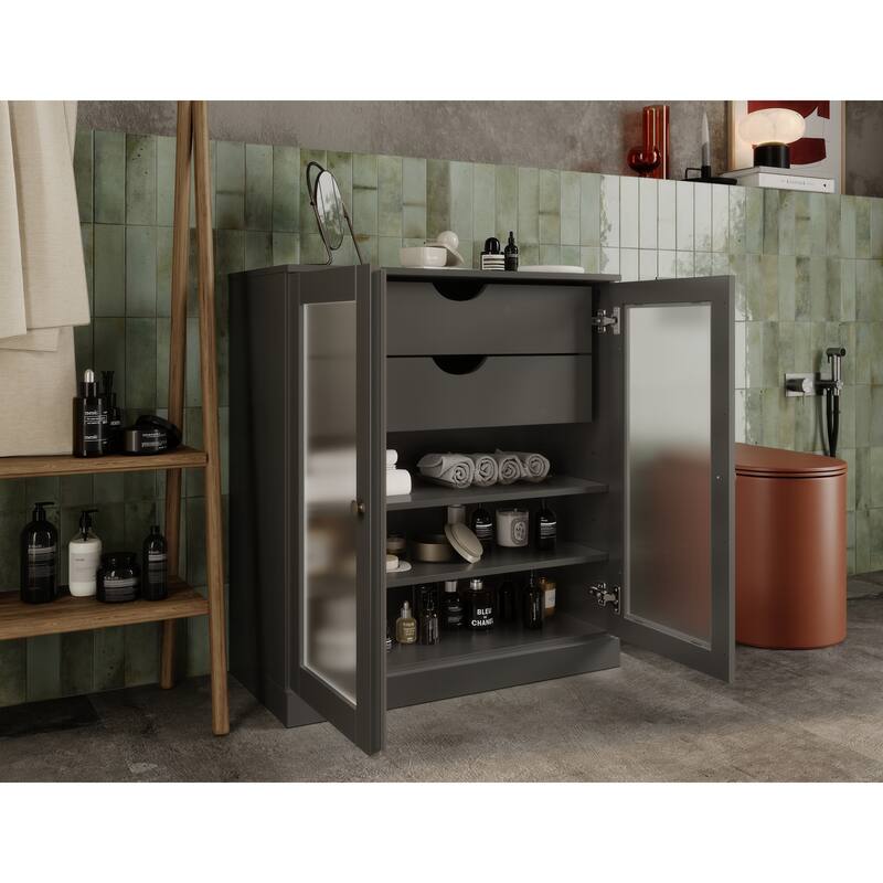 Palace Imports 100% Solid Wood 32" Bathroom Cabinet with Frosted Glass Doors, 2-Drawers and Adjustable Shelves