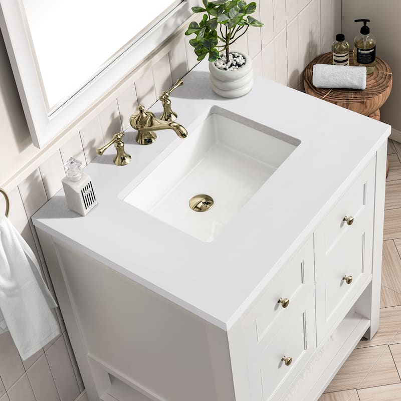 James Martin Vanities Breckenridge 30" Single Vanity, Bright White - White Zeus Quartz