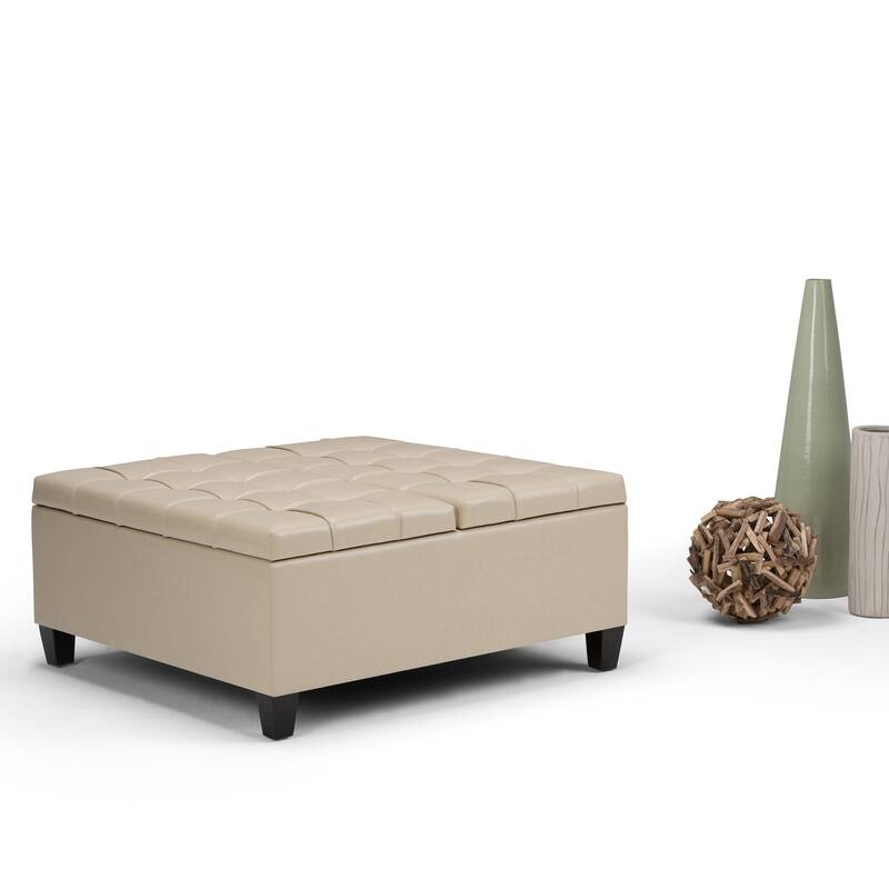 WYNDENHALL Elliot Transitional Table Ottoman - 36"w x 36"d x 16.5 "h - Satin Cream