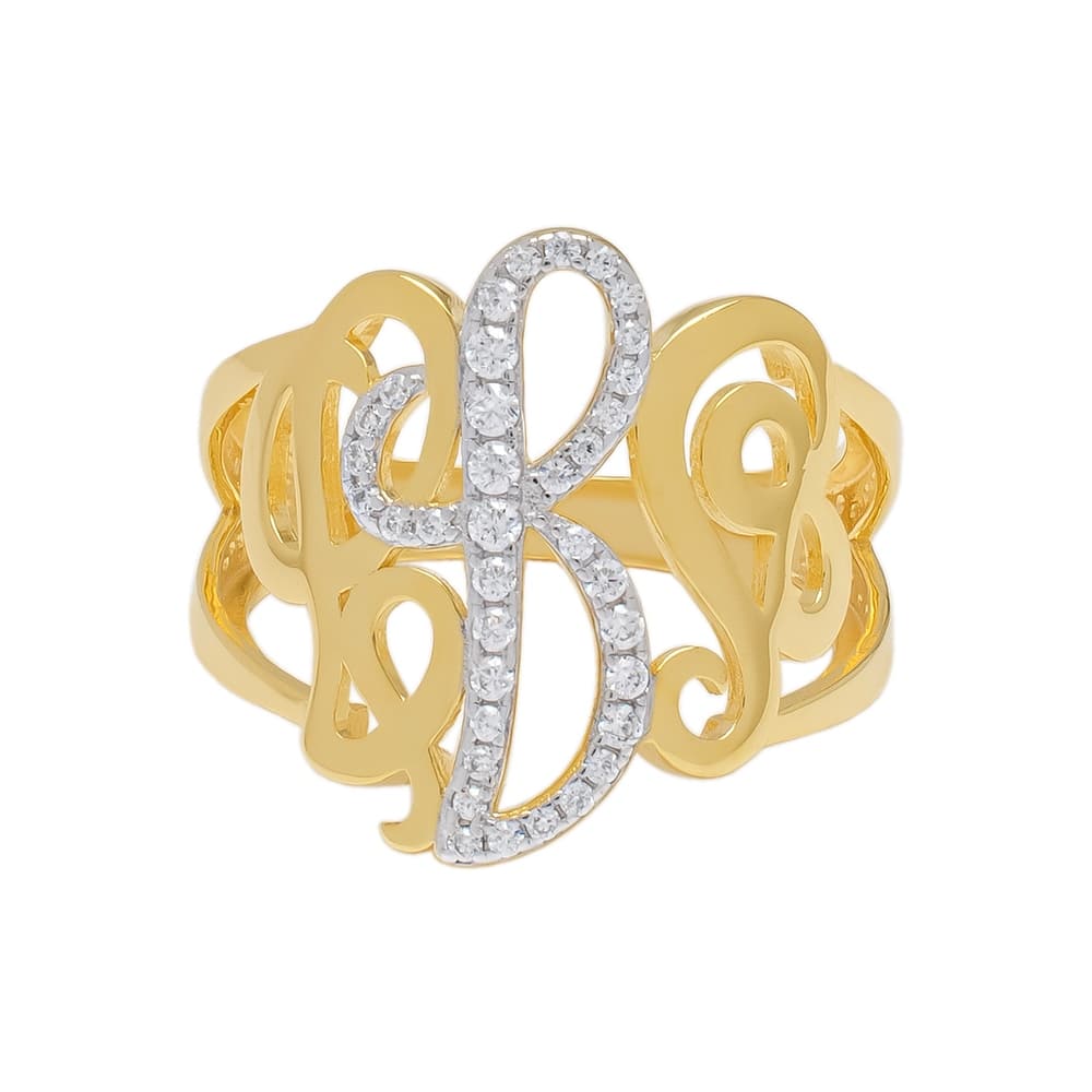 Victoria Townsend Yellow Gold over Sterling Silver and Cubic Zirconia Script Initial Ring.