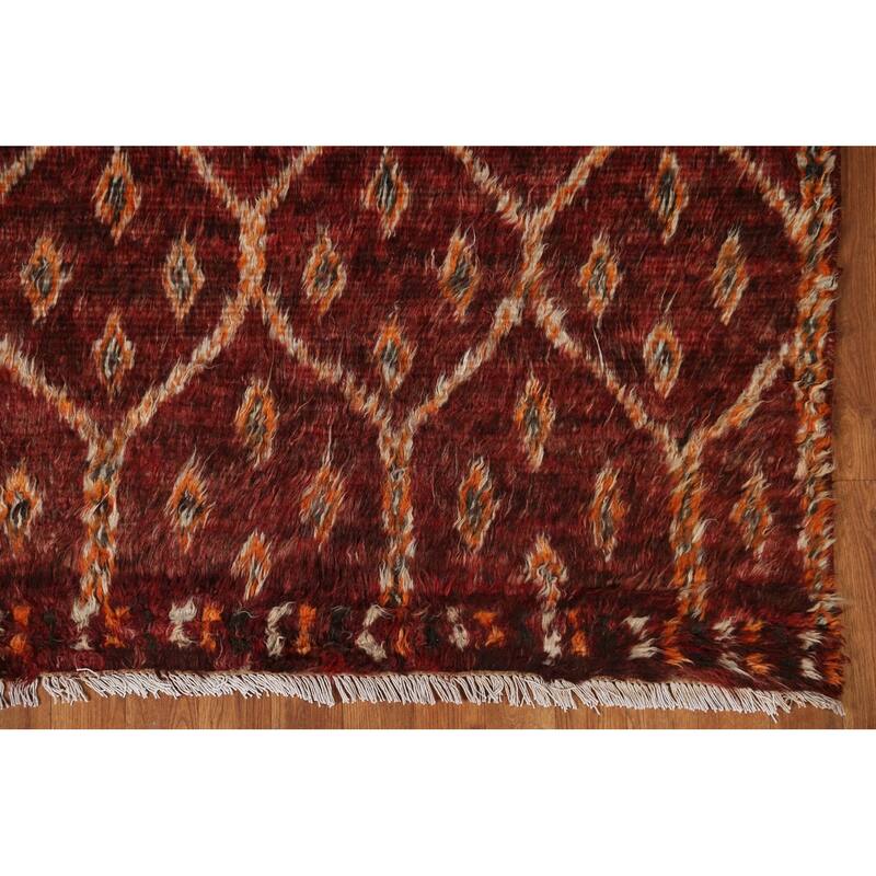 Hand Knotted Oriental 100% Wool Carpet Modern Tribal Red Moroccan Area Rug - 6' 5'' X 4' 8''