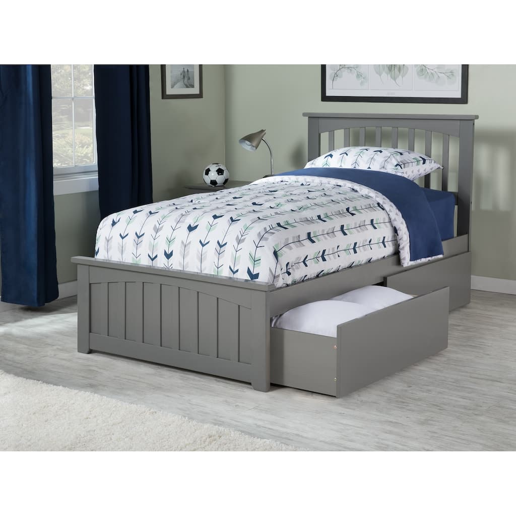Mission Twin Platform Bed with Matching Footboard and 2 Bed Drawers in Grey