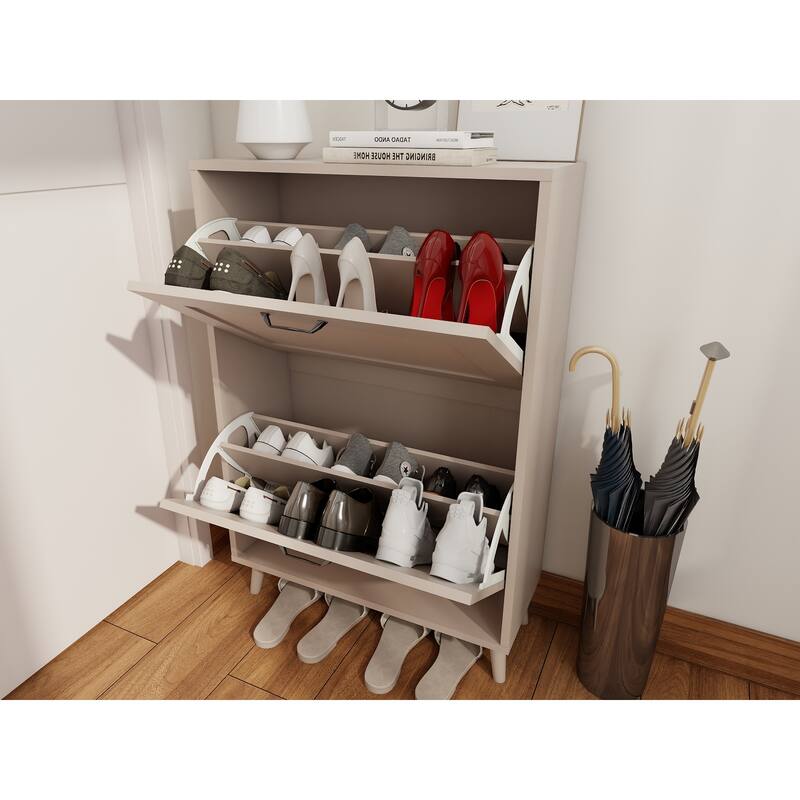 Multi-Tier Shoe Storage Cabinet, Entryway Shoe Organizer Rack with Open Design, Accent Cabinet for Closet - Antique Grey