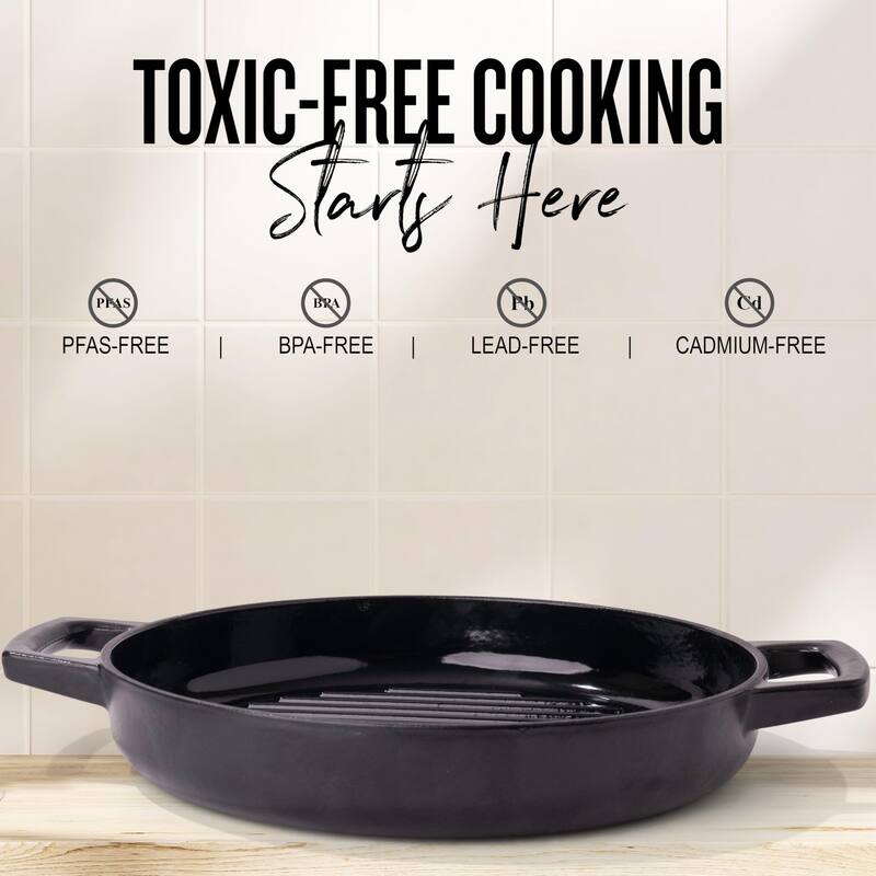 Alva Nori 11" Enameled Cast Iron Griddle Pan, Naturally Nonstick Grill Pan